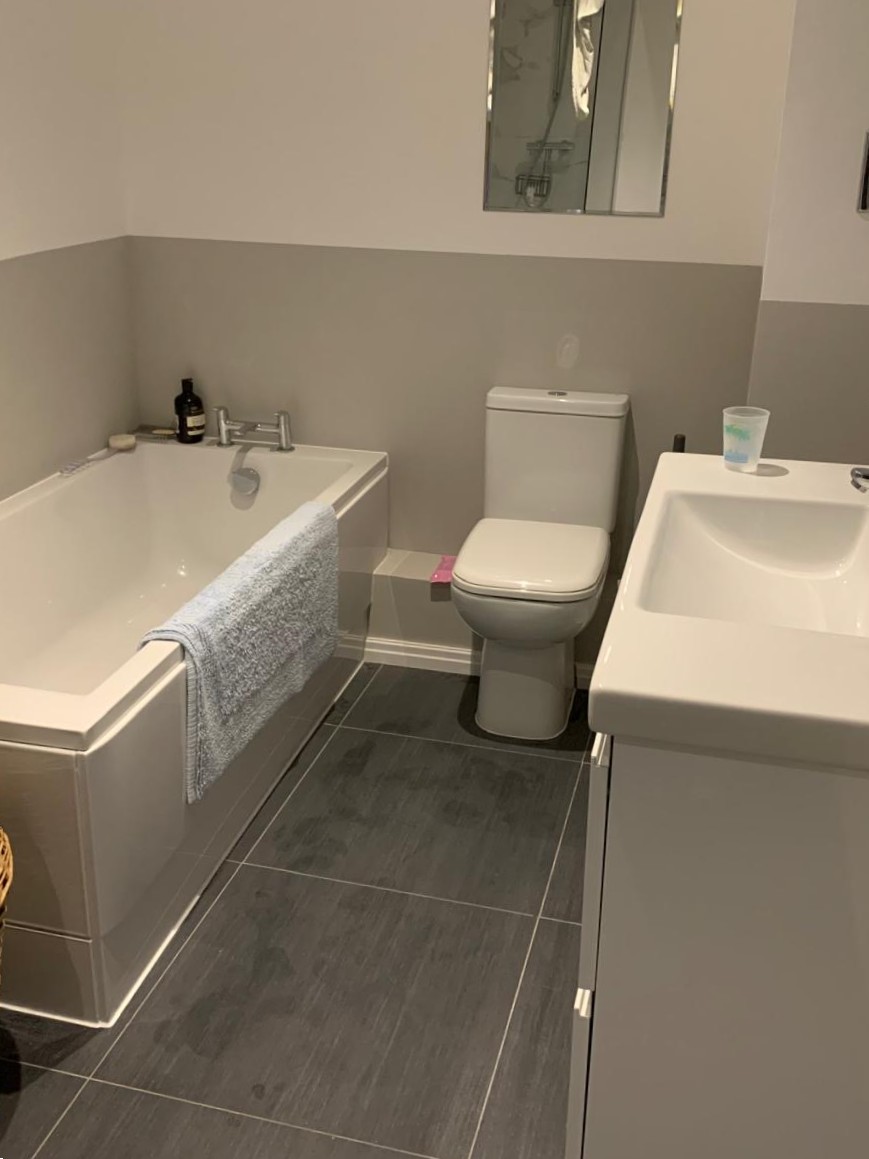 Microcement Bathroom in Bespoke Grey Colour, to compliment existing tiles on floor and shower, Maidenhead 1 3x4